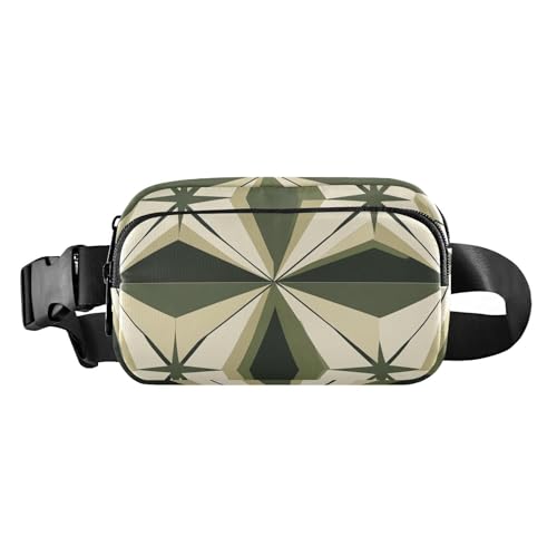 Grüne Boho-Stil, geometrische stilvolle Umhängetasche, Hüfttasche für Herren und Damen, Mini-Reißverschluss, Bauchtasche mit verstellbarem Riemen für Reisen, Laufen, Wandern von aidingzhi