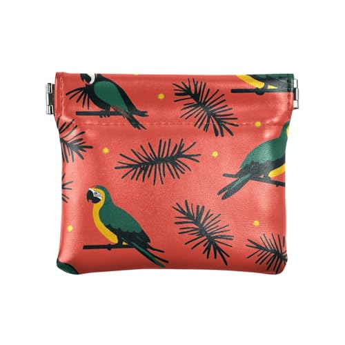 Grüner Scharlachroter Ara, rote Kieferbäume, Frohe Weihnachten, Damen, Leder, Münzgeldbörse, praktische Mini-Kartenhalter, Geldbörse für Mädchen, Frauen, Grüner scharlachroter Ara, rote Kieferbäume, von aidingzhi