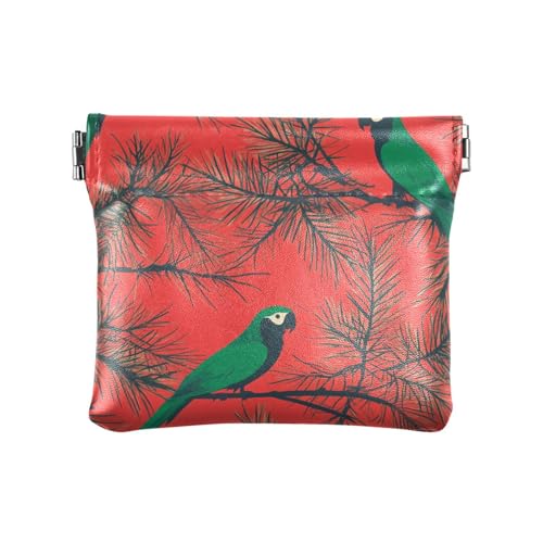 Grüner Scharlachroter Ara, rote Kieferbäume, Frohe Weihnachten, Damen-PU-Leder, Münzgeldbörse, ausgefallene Tasche, Geldbörse, Make-up-Tasche für Frauen, Jungen, Mädchen, Grüner scharlachroter Ara, von aidingzhi