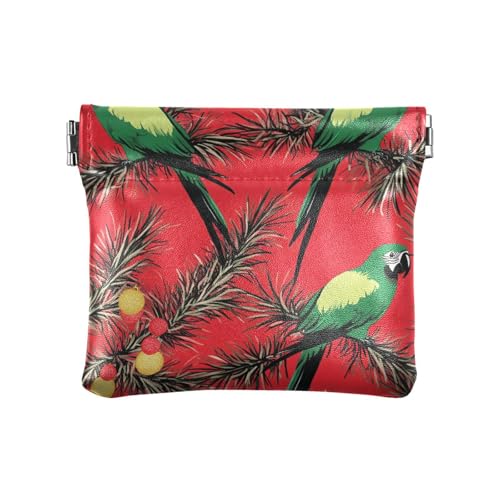 Grüner Scharlachroter Ara, rote Kiefernbäume, Frohe Weihnachten, PU-Leder, kleine Münzen, einzigartige Karten-Schlüssel-Organizer für Frauen, Grüner scharlachroter Ara, rote Kieferbäume, Frohe von aidingzhi