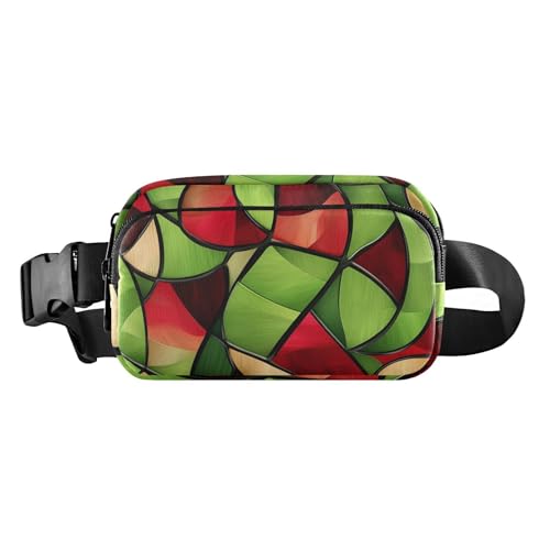 Grünes und rotes geometrisches Muster, Buntglas-Stil, modische Gürteltasche für Damen, Herren, Teenager, wasserdichte Brusttasche, Gürteltasche mit verstellbarem Gurt, für Reisen, Urlaub, Laufen von aidingzhi