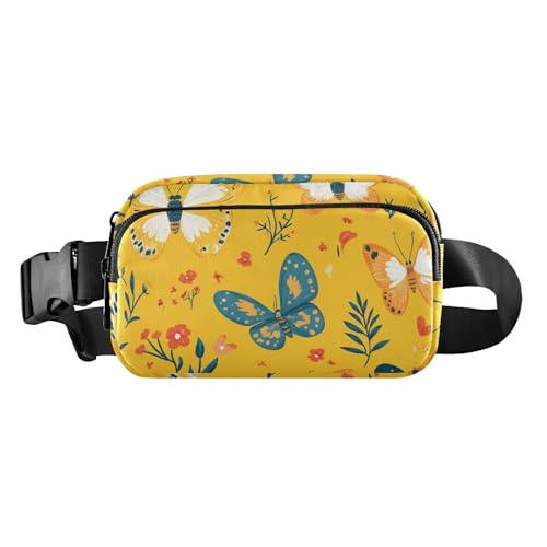 Gürteltasche für Damen und Herren, Cartoon-Motiv, niedlicher Schmetterling, gelb, stilvoll, wasserabweisend, Crossbody-Sporttasche mit verstellbarem Gurt, für Radfahren, Wandern, Fitnessstudio von aidingzhi