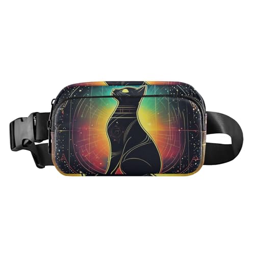 Gürteltasche für Damen und Herren, Motiv: Katzentarot, schwarz, bunt, stilvoll, kleine Umhängetasche, Diebstahlschutz, Hüfttasche mit verstellbarem Gurt für Reisen, Urlaub, Laufen von aidingzhi