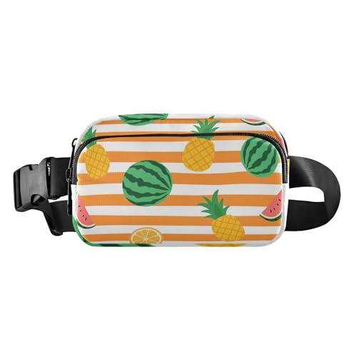 Gürteltasche für Damen und Herren, wasserabweisend, mit verstellbarem Gurt, für Workout, Laufen, Wandern, Orange / Weiß gestreift, Sommer, Früchte, stylisch von aidingzhi