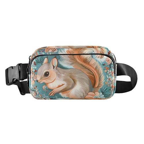 Gürteltasche im Boho-Stil mit Blumenmuster, Eichhörnchen, niedlich, für Damen und Herren, kleine Umhängetasche mit verstellbarem Riemen für Reisen, Laufen, Wandern von aidingzhi