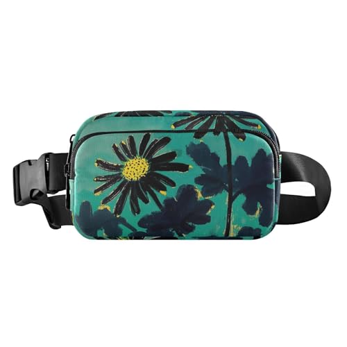 Gürteltasche mit Gänseblümchen-Motiv, für Damen und Herren, große Kapazität, Gürteltasche mit verstellbarem Gurt, für Reisen, Laufen, Wandern, Schwarz von aidingzhi