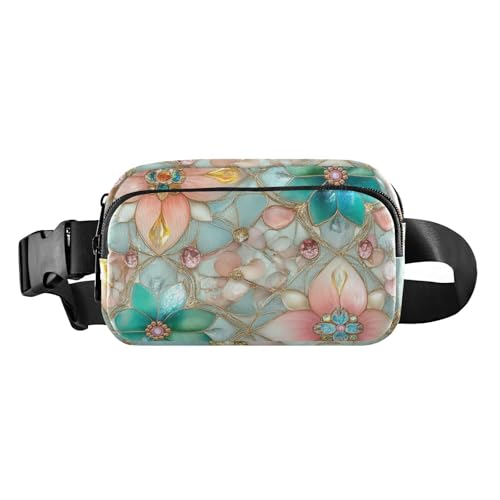 Gürteltasche mit geometrischem Blumen, glänzender Schmuck, stilvolle Bauchtasche für Damen und Herren, Mehrzweck-Schlinge, Brusttasche mit verstellbarem Riemen für Reisen, Einkaufen, Laufen von aidingzhi