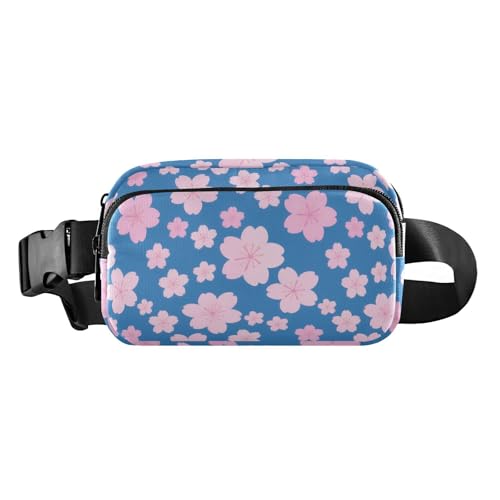Gürteltasche mit japanischer Kirschblüte, trendige Gürteltasche für Damen und Herren, Mini-Croose-Körpergeldbörse mit verstellbarem Riemen, für Workout, Laufen, Wandern, Rosa / Blau von aidingzhi