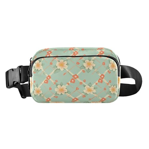 Gürteltasche mit kariertem Blumenmuster, Mintgrün, trendige Bauchtasche für Damen, Herren, Teenager, Mehrzweck-Bauchtasche mit verstellbarem Riemen für Reisen, Laufen, Wandern von aidingzhi