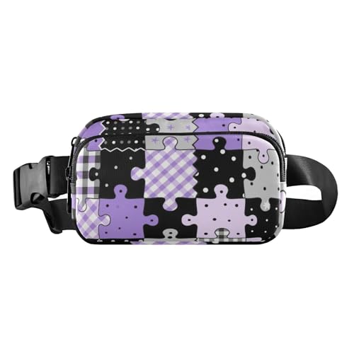 Gürteltasche mit kreativem Puzzle-Karo-Muster, modische Gürteltasche für Damen, Herren, Teenager, Mehrzweck-Bauchtasche mit Reißverschluss, verstellbarer Riemen, für Reisen, Urlaub, Laufen, Schwarz von aidingzhi