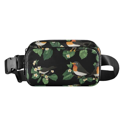 Gürteltasche mit niedlichem Rotkehlchen, schwarz, stilvolle Bauchtasche für Männer und Frauen, wasserabweisend, Reisezubehör, mit verstellbarem Gurt, für Reisen, Einkaufen, Laufen von aidingzhi