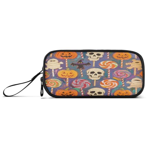 Halloween Gelber Kürbis Totenkopf Süßigkeiten Nylon Stifttasche Hohe Kapazität Großes Federmäppchen Schule Schreibwaren für adrette Schulfrau von aidingzhi