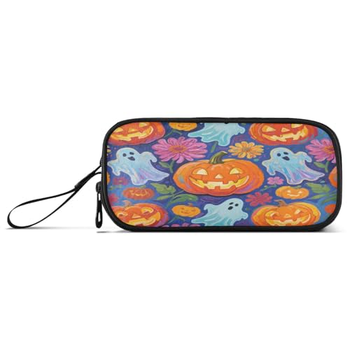Halloween-Kürbisse und Geister mit Blumen, Nylon-Federmäppchen für die Schule, große Kapazität, Federmäppchen für Teenager, Mädchen, Schreibwaren für Schule, Krankenschwester von aidingzhi