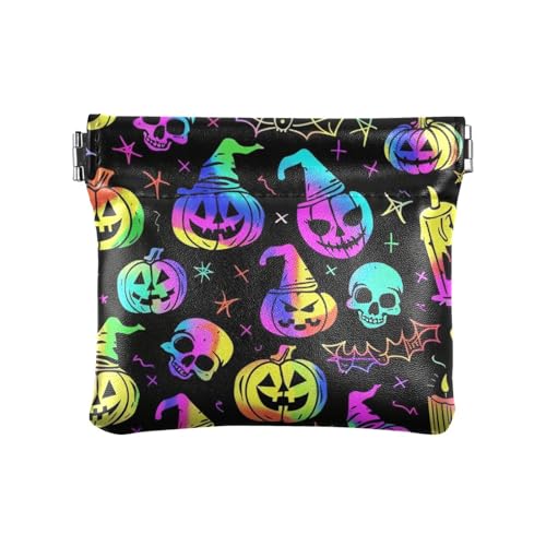 Halloween Neon Style Damen Herren Leder Münzgeldbörsen Praktische Mini-Kosmetiktasche für Mädchen Frauen Damen von aidingzhi