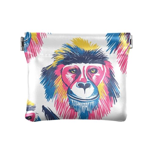 Handgezeichnete Mandrill weiße Damen-Geldbörse aus Leder, ausgefallener Verschluss, Kartenhalter für Männer, Frauen, Reisen von aidingzhi