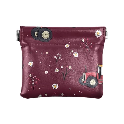 Handgezeichnete Traktoren Burgunderrot PU-Leder kleine Münzgeldbörse mit Verschluss für Mädchen Frauen Damen, Handgezeichnete Traktoren Burgunderrot, Dekoration von aidingzhi