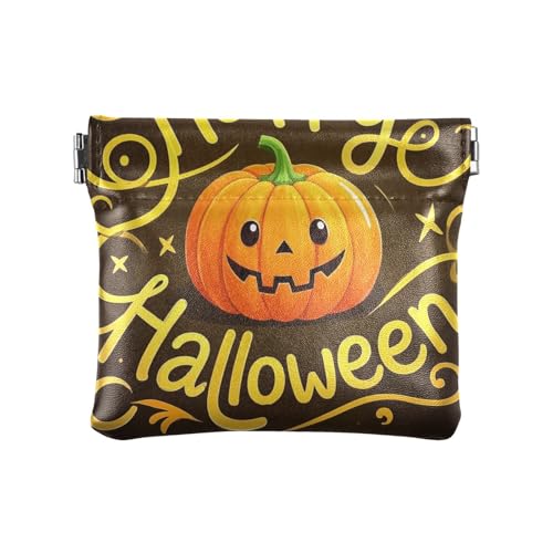 Happy Halloween Cartoon Niedlicher gelber Kürbis Damen Leder Münzgeldbörsen Beutel Wasserdicht Mini Geldbörse Geldbörse für Mädchen Damen Handtasche von aidingzhi