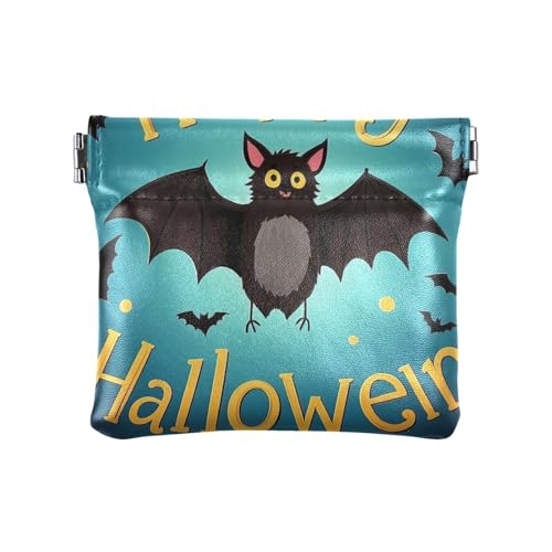 Happy Halloween Cartoon niedliche schwarze Fledermaus Damen Herren Leder Münzgeldbörsen Einzigartige Mini-Make-up-Tasche für Mädchen Damen Handtasche von aidingzhi