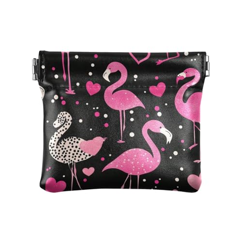 Happy Valentine's Day Flamingo Pfirsich Damen Leder Münzgeldbörse Süßer Münzhalter für Mädchen Frauen Damen, Happy Valentine's Day Flamingo Pfirsich, Dekoration von aidingzhi