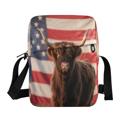 Highland Cow American Messenger Bag Herren Schultertasche Schultertasche Handtaschen Verstellbarer Riemen für Business Outdoor Sport von aidingzhi