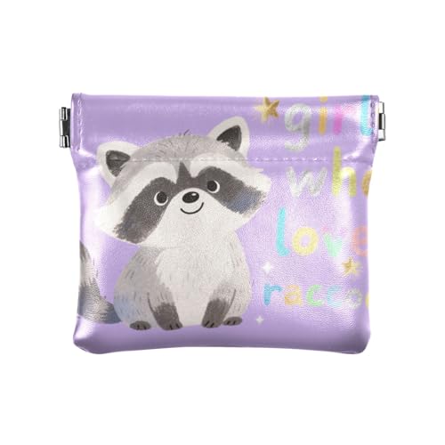 Just A Girl Who Loves Raccoon Damen Leder Münzgeldbörse Einzigartiger Kleingeldhalter Kartenorganizer für Mädchen Damen Handtasche von aidingzhi