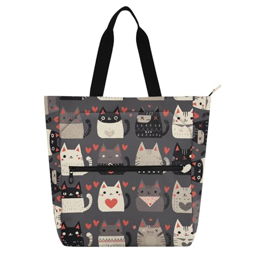 Kinder-Tragetasche für Kinder, Jungen, Mädchen, Cartoon, niedliche Katzen, groß, wiederverwendbar, Einkaufstasche, Handtasche für Schule, Arbeit, Reisen, Regenbogen von aidingzhi