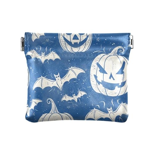 Klare Linien Fledermäuse Kürbisse Vintage Damen Kleine Leder Kleingeldbörse Praktische Mini-Kosmetiktasche für Männer Frauen Reisen von aidingzhi