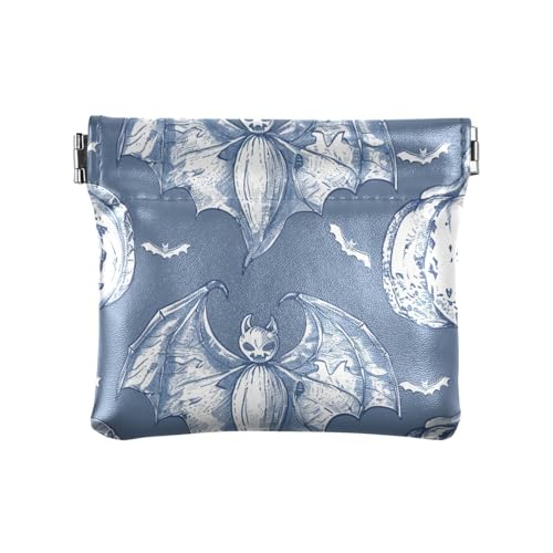 Klare Linien Fledermäuse Kürbisse Vintage PU Leder Kleine Münzbörse Tragbar Kleingeld Halter Karten Organizer für Mädchen Damen Handtasche von aidingzhi
