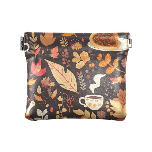 Kleine Geldbörse aus Leder, Motiv: Herbstkuchen, Truthahn, Herbstblätter, einzigartiger Schmuck-Organizer für Mädchen, Damen-Handtasche, Herbstkuchen Truthahn Herbstblätter, Dekoration von aidingzhi