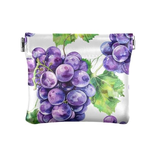 Kleine Geldbörse aus Leder für Damen mit vielen violetten Trauben auf weißem Hintergrund, wasserdicht, Schmuck-Organizer für Frauen und Mädchen, Viele lila Trauben auf weißem Hintergrund, Dekoration von aidingzhi