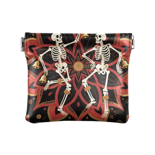 Kleine Geldbörse aus Leder im Boho-Mandala-Design mit Blume und menschlichem Skelett, praktischer Schmuck-Organizer für Mädchen, Frauen von aidingzhi