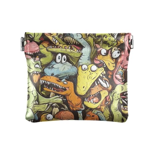 Kleine Geldbörse aus Leder mit Dinosaurier-Cartoon-Stil, einzigartige Make-up-Tasche, Wechselgeldbörse für Damen und Mädchen von aidingzhi