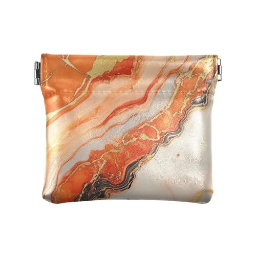 Kleine Geldbörse aus Leder mit Marmorstruktur, einzigartiger Schmuck-Organizer für Damen und Mädchen, Orange und Gold von aidingzhi