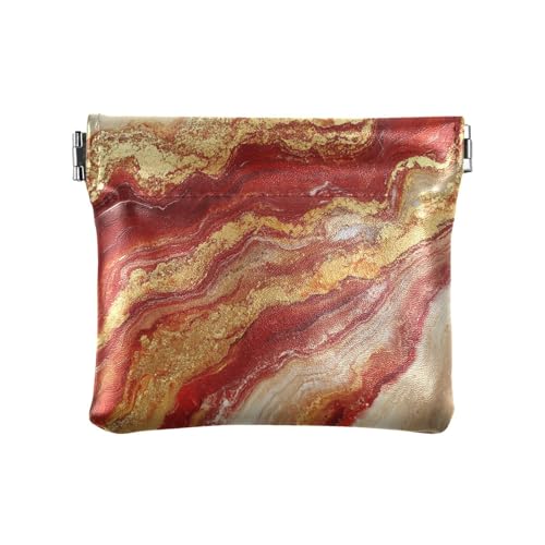 Kleine Geldbörse aus Leder mit Marmorstruktur, praktische Mini-Make-up-Tasche für Damen, Jungen, Mädchen, Rot und Gold von aidingzhi