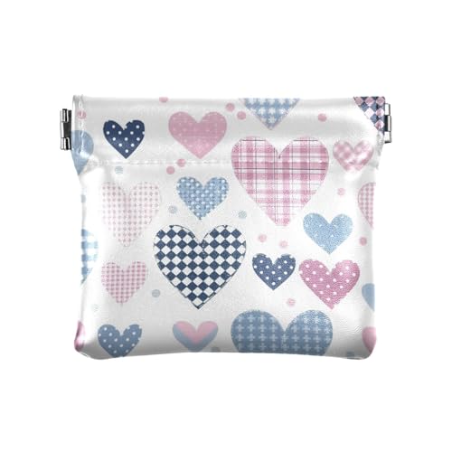 Kleine Geldbörse aus Leder mit Patchwork-Herzen, Pastellfarben, ausgefallene Mini-Geldbörse für Kleingeld, Münzfach für Frauen und Mädchen von aidingzhi