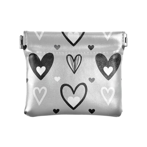 Kleine Geldbörse aus Leder mit grau-schwarzen Herzen, wasserdicht, Kleingeldbörse mit Verschluss, für Männer und Frauen von aidingzhi