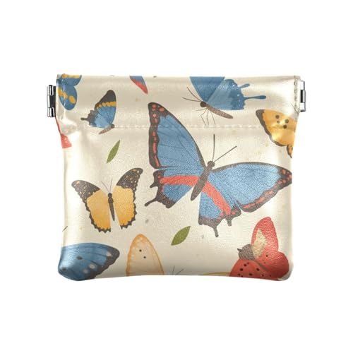 Kleine Geldbörse aus Leder mit lustigen Schmetterlingen, Pastellfarben, für Damen und Herren, Reisen, Lustige Schmetterlinge in Pastellfarbe, Dekoration von aidingzhi