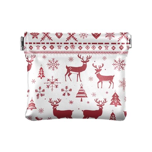 Kleine Geldbörse aus Leder mit skandinavischem Weihnachtsmotiv und Schneeflockenbaum, praktische Tasche, Make-up-Tasche für Damen und Mädchen von aidingzhi