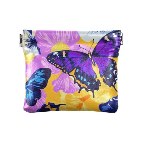 Kleine Geldbörse aus PU-Leder mit Schmetterlingen und Blumen, lebendiger Farbe, niedlicher Schmuck für Damen von aidingzhi