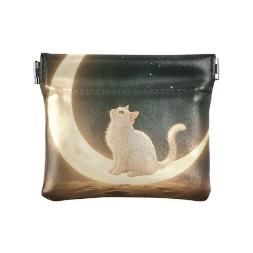 Kleine Geldbörse im Retro-Stil, Motiv: Mond, Katze, Leder, wasserdicht, Reisezubehör für Mädchen und Damen von aidingzhi