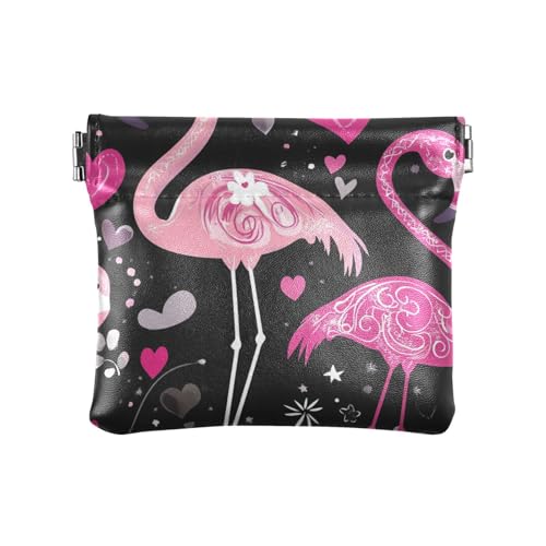 Kleine Geldbörse mit Flamingo-Motiv "Happy Valentine's Day", Pfirsichfarben, PU-Leder, ausgefallene Kartenetuis, Geldorganizer für Mädchen, Frauen, Damen von aidingzhi