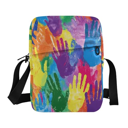 Kleine Kuriertasche für Herren und Herren, Regenbogenfarben, Handdruck, Umhängetasche, verstellbarer Riemen, für Geschäftsarbeit von aidingzhi