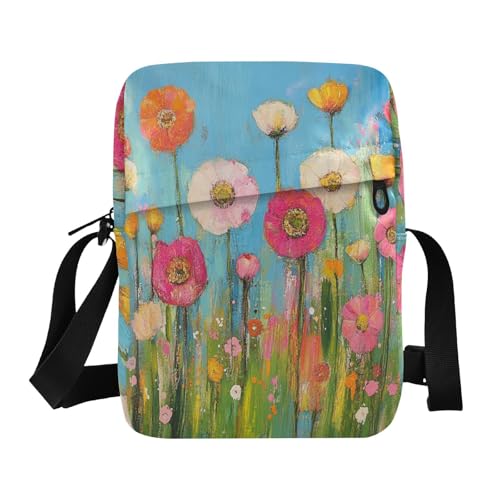 Kleine Kuriertasche mit lebendigen Farben und Blumen, für Damen und Herren, Umhängetasche, Umhängetasche, verstellbarer Riemen, für den täglichen Gebrauch im Freien von aidingzhi