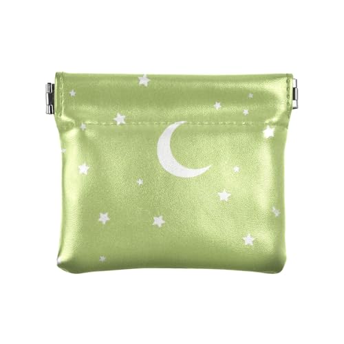 Kleingeldbörse aus PU-Leder mit Verschluss für Männer und Frauen, Motiv: Kindersterne und Mond, Grün von aidingzhi