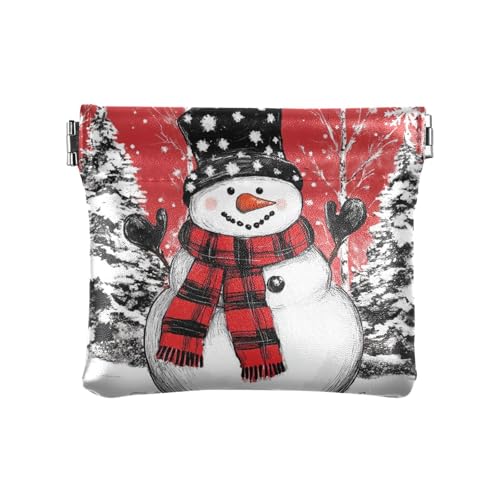 Kleingeldbörse für Damen, Motiv: Büffel, kariert, Schneemann, Weihnachten, Leder, einzigartige Tasche, Geldbörse, Make-up-Tasche für Damen, Rot / Schwarz von aidingzhi