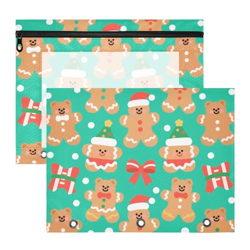 Kosmetiktasche, tragbar, 3 Ringe, Tasche für A4-Papier, Briefe, 2 Stück, Lehrer, Zuhause, Cartoon, niedlicher brauner Frohe Weihnachtsbär von aidingzhi