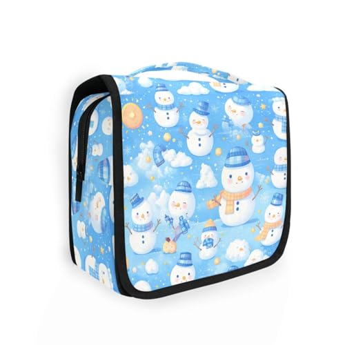 Kosmetiktasche mit Cartoon-Schneemann, himmelblau, mit Haken zum Aufhängen, stilvolle Kosmetiktasche für Damen, mit Fächern und Griff von aidingzhi