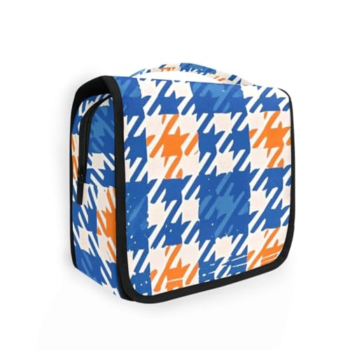 Kosmetiktasche mit Hahnentrittmuster, mit Haken zum Aufhängen, Reißverschluss, für Damen, vertikal, freistehend, Orange von aidingzhi