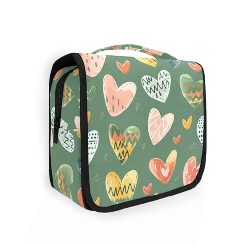 Kosmetiktasche mit Herzen, mit Haken zum Aufhängen, große Reise-Kosmetiktasche für Damen, Reisegröße, Zubehör von aidingzhi