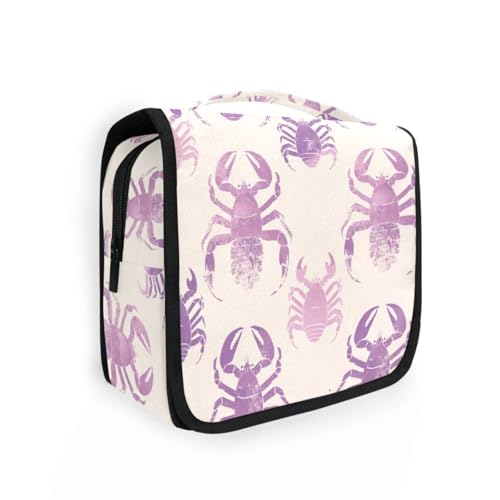 Kosmetiktasche mit Skorpion-Design, mit Haken zum Aufhängen, Reißverschluss, Kosmetiktasche für Damen, mit Fächern und Griff, Lila von aidingzhi